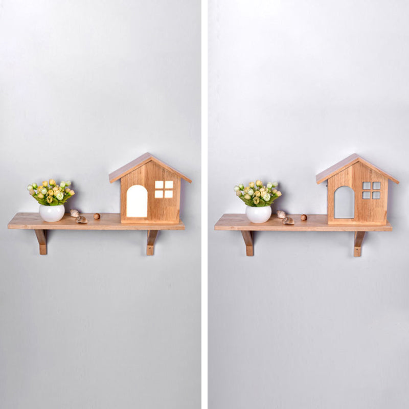 Wooden House-Shape Wall Light Fixture Modern LED Wood Wall Mounted Light Fixture