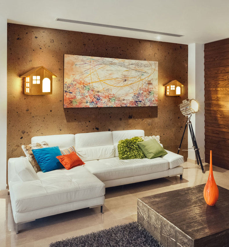 Wooden House-Shape Wall Light Fixture Modern LED Wood Wall Mounted Light Fixture