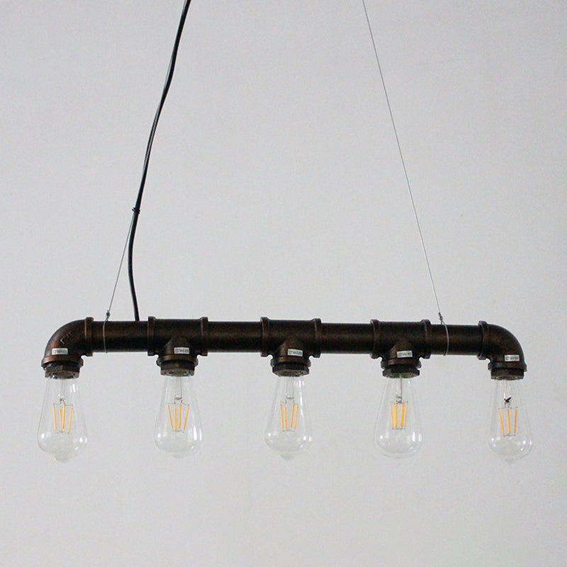5 Lights Metal Tubular Island Pendant Light Retro Industrial Exposed Bulb Restaurant Island Lamp