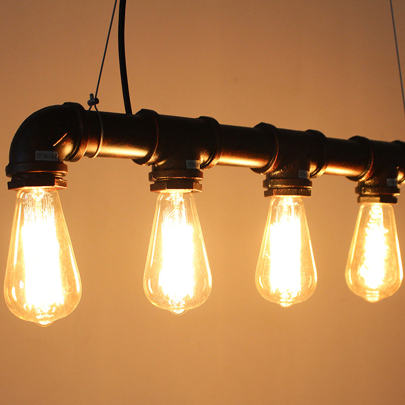 5 Lights Metal Tubular Island Pendant Light Retro Industrial Exposed Bulb Restaurant Island Lamp