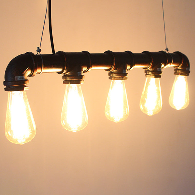 5 Lights Metal Tubular Island Pendant Light Retro Industrial Exposed Bulb Restaurant Island Lamp