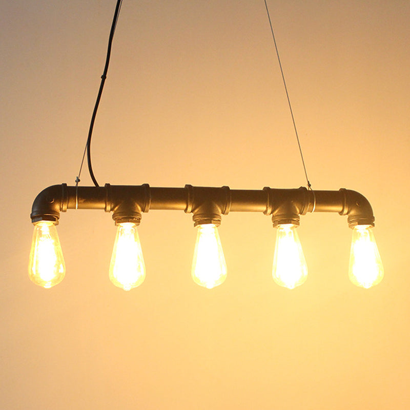 5 Lights Metal Tubular Island Pendant Light Retro Industrial Exposed Bulb Restaurant Island Lamp