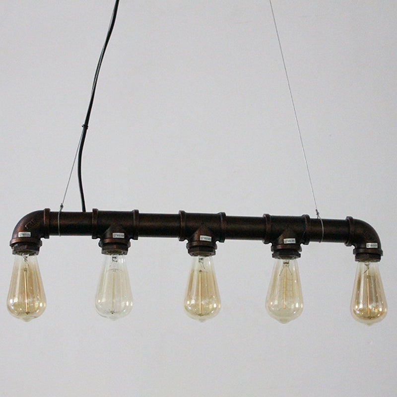 5 Lights Metal Tubular Island Pendant Light Retro Industrial Exposed Bulb Restaurant Island Lamp