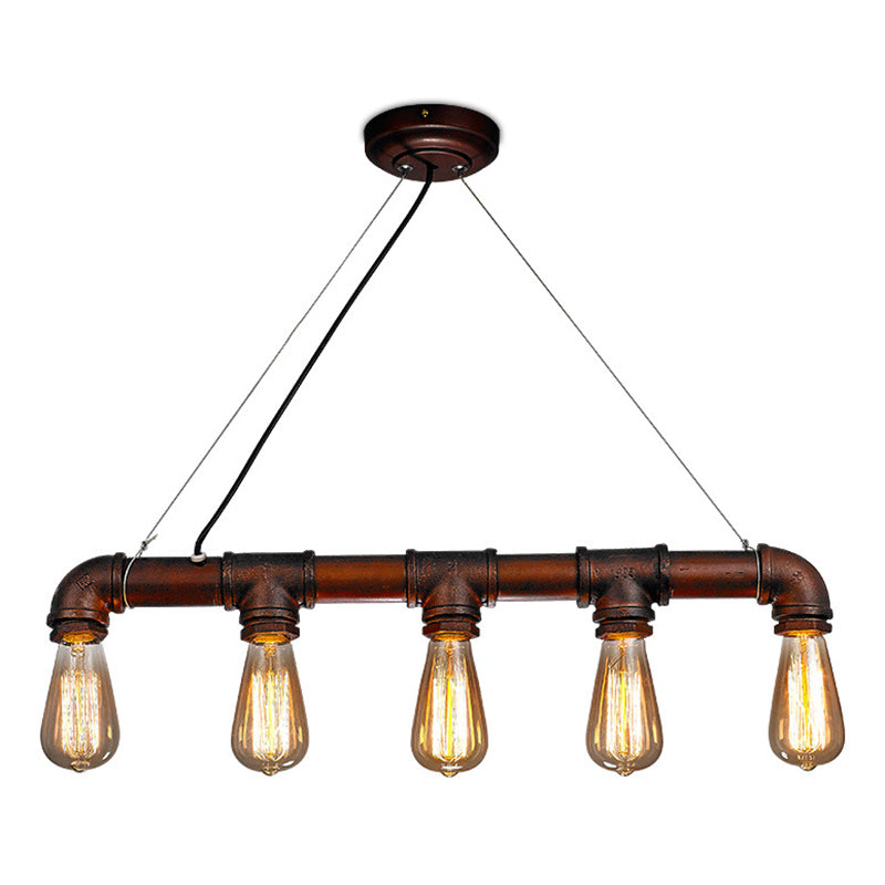 Vintage Industrial Bare Bulb Hanging Lamp Rust Iron Water Pipe 5 Light Island Pendant Light