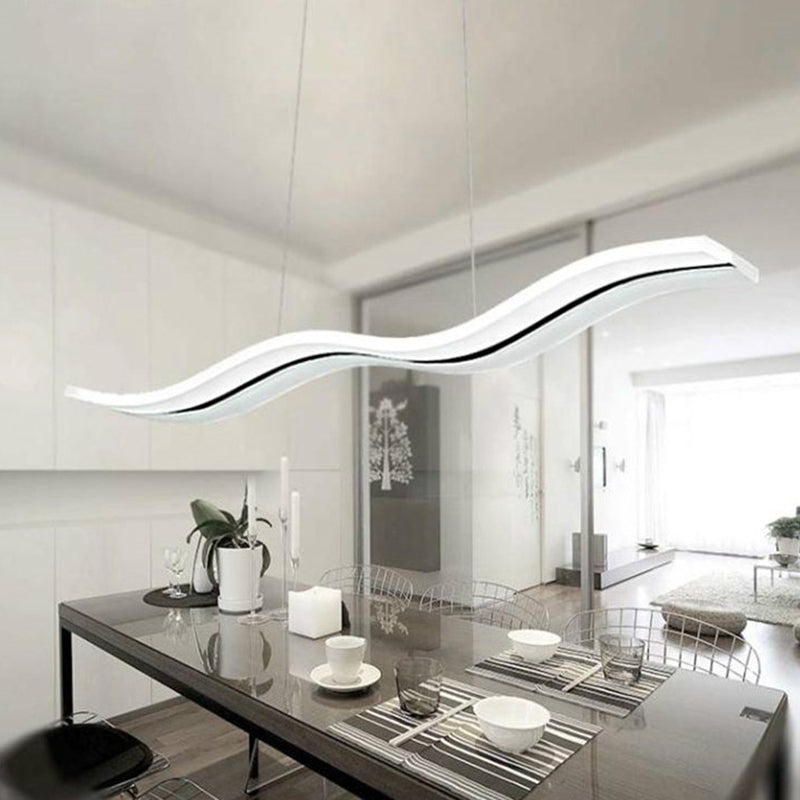 Minimalist Wave Island Pendant Light Acrylic Dinning Room LED Chandelier Lighting in White