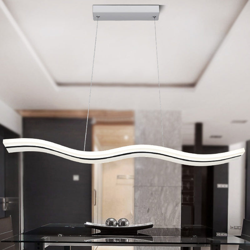 Minimalist Wave Island Pendant Light Acrylic Dinning Room LED Chandelier Lighting in White