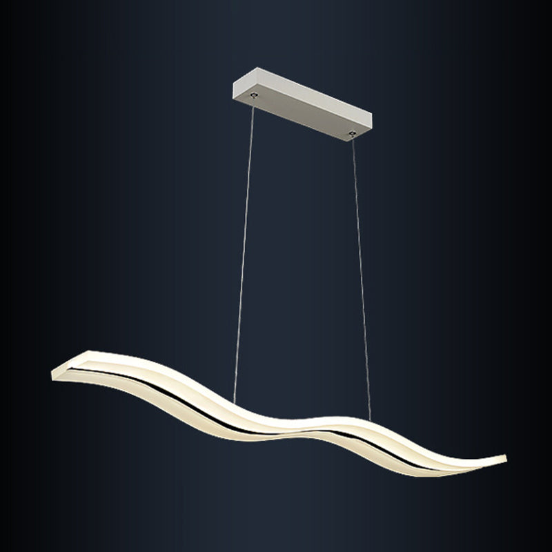 Minimalist Wave Island Pendant Light Acrylic Dinning Room LED Chandelier Lighting in White