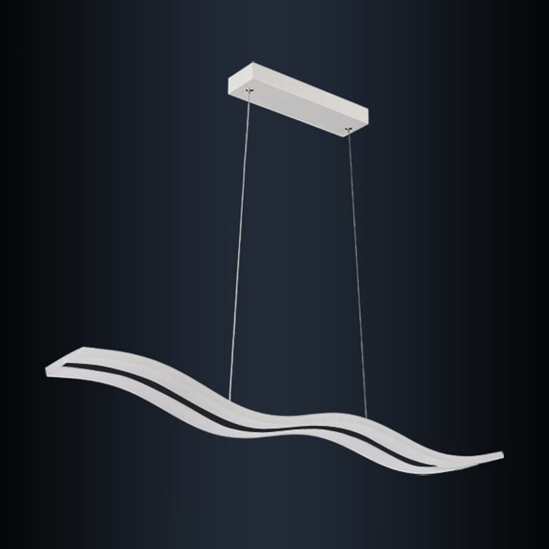 Minimalist Wave Island Pendant Light Acrylic Dinning Room LED Chandelier Lighting in White