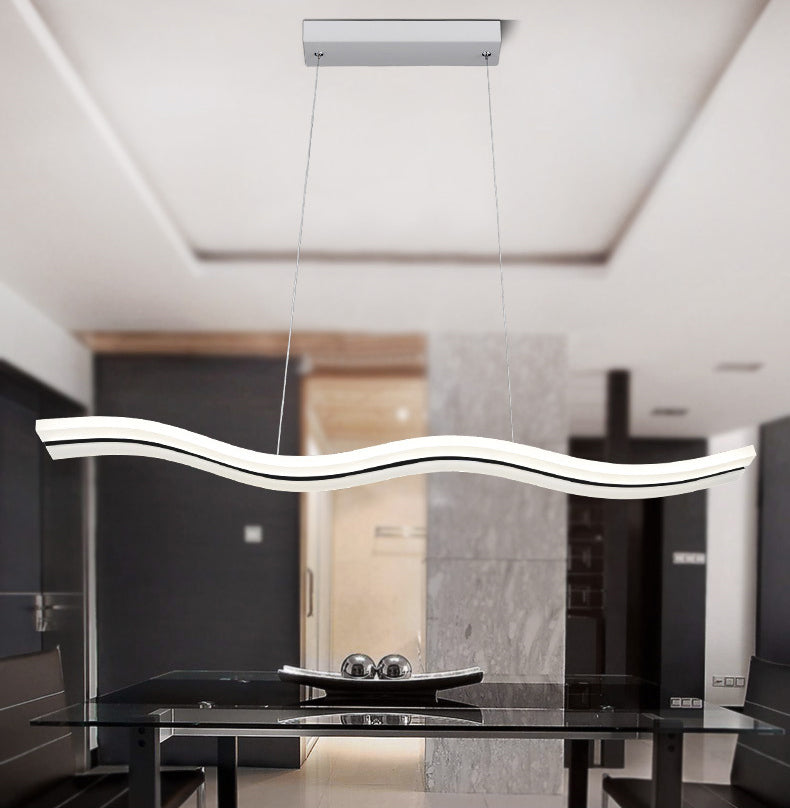 Minimalist Wave Island Pendant Light Acrylic Dinning Room LED Chandelier Lighting in White
