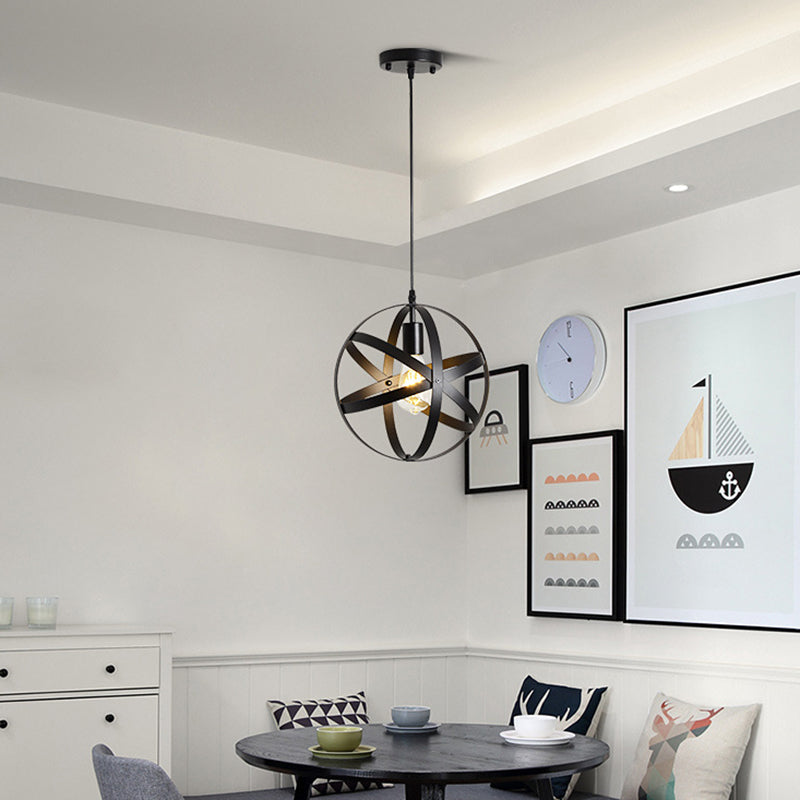 Zwarte ijzeren kooi 1-licht hangende licht retro industriële stijl verlichting hanger met 59 "verstelbare draad