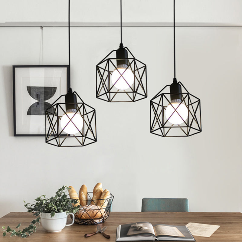 Zwarte ijzeren kooi 1-licht hangende licht retro industriële stijl verlichting hanger met 59 "verstelbare draad