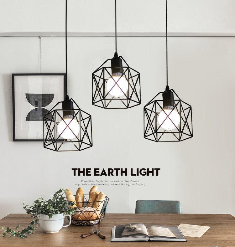 Zwarte ijzeren kooi 1-licht hangende licht retro industriële stijl verlichting hanger met 59 "verstelbare draad