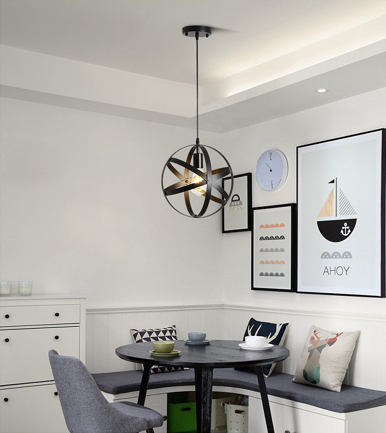 Zwarte ijzeren kooi 1-licht hangende licht retro industriële stijl verlichting hanger met 59 "verstelbare draad