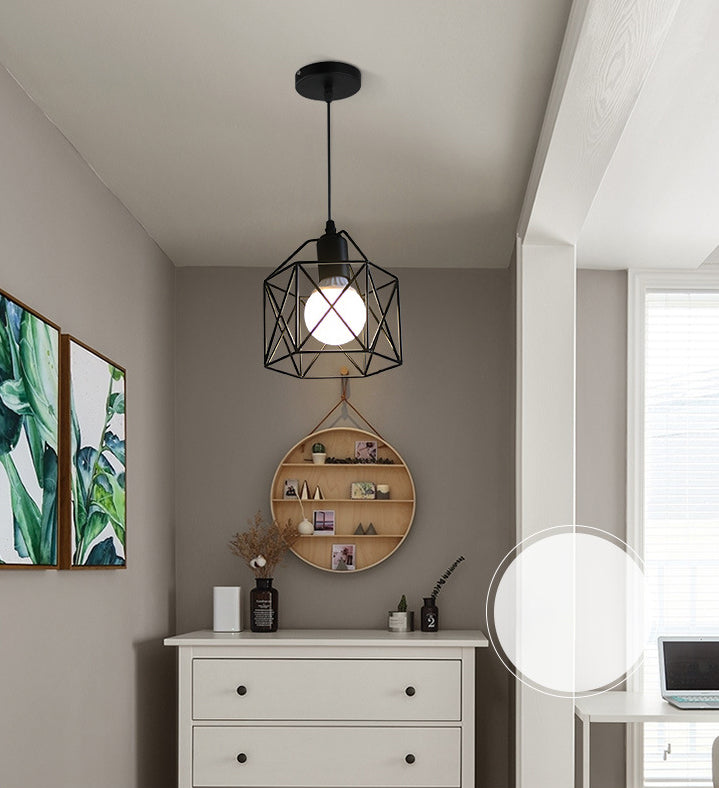 Zwarte ijzeren kooi 1-licht hangende licht retro industriële stijl verlichting hanger met 59 "verstelbare draad