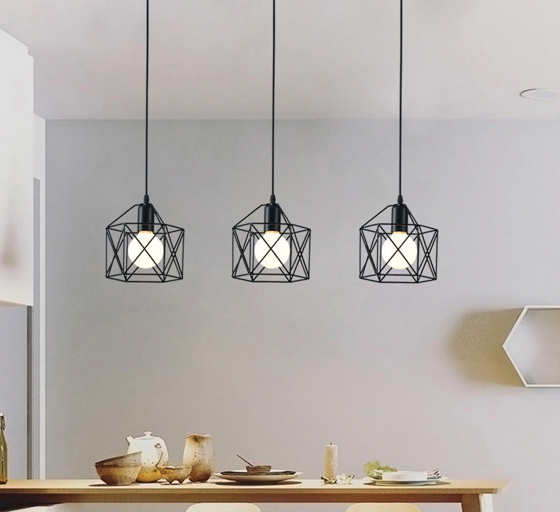 Zwarte ijzeren kooi 1-licht hangende licht retro industriële stijl verlichting hanger met 59 "verstelbare draad