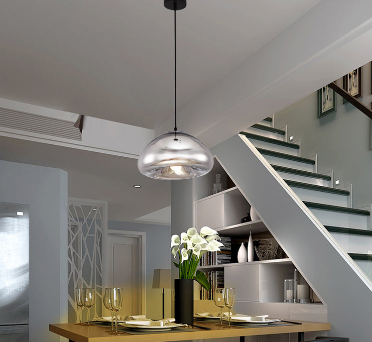 11.8" Wide Electroplating Mirror Glass Hanging Light Bread Shaped Modern Style Simplicity Lighting Pendant