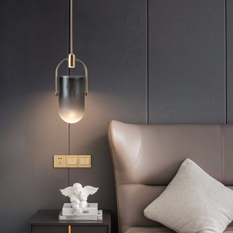 Golden moderne stijl glas hangend licht met enkele lamp mini slaapkamer verlichtingsarmatuur