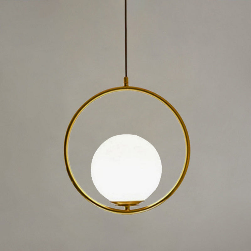 Anello metallico a pendente a sospensione a sospensione a sospensione Bianco di illuminazione a tonalità in vetro bianco con filo regolabile da 47 "