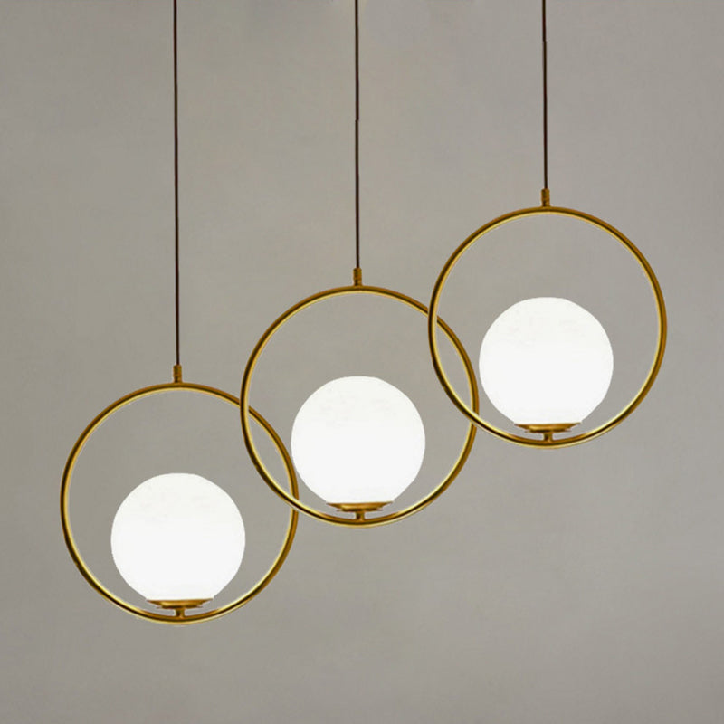Anello metallico a pendente a sospensione a sospensione a sospensione Bianco di illuminazione a tonalità in vetro bianco con filo regolabile da 47 "