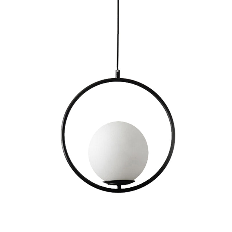 Anello metallico a pendente a sospensione a sospensione a sospensione Bianco di illuminazione a tonalità in vetro bianco con filo regolabile da 47 "