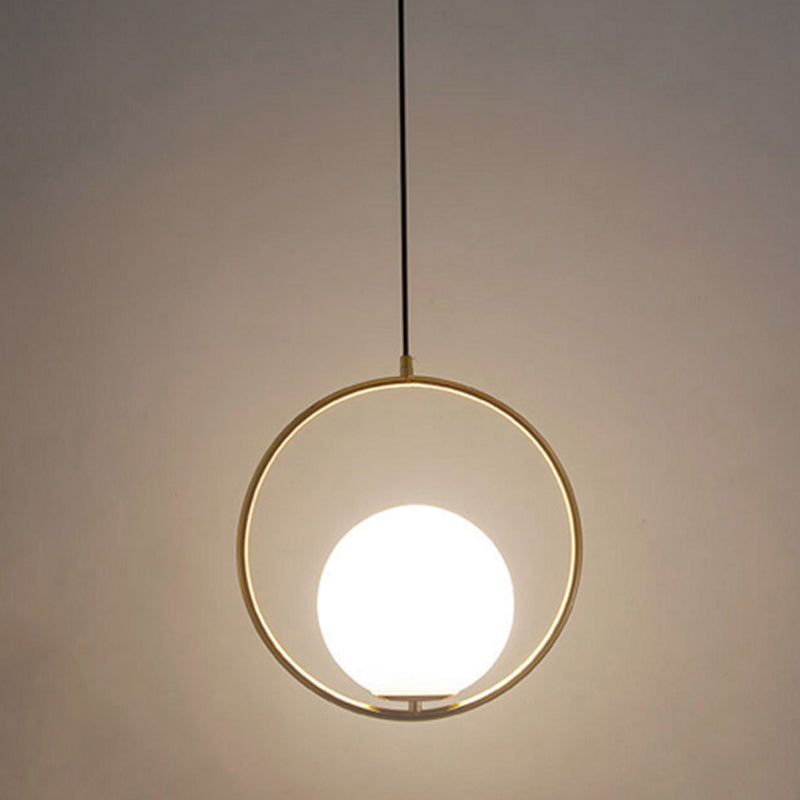 Anello metallico a pendente a sospensione a sospensione a sospensione Bianco di illuminazione a tonalità in vetro bianco con filo regolabile da 47 "