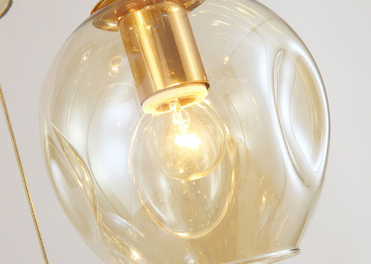 Dimpled Cup Shaped Cluster Pendant Minimalist Cognac Glass 10-Head Stairs Ceiling Light in Brass