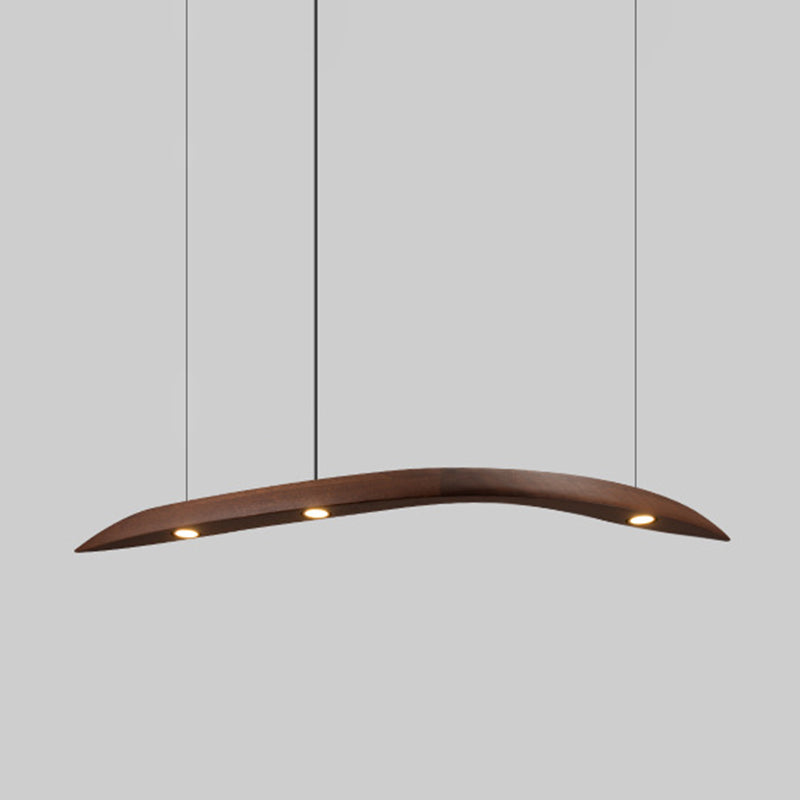 Minimalist Novelty 3-Light Pendant Curved Pendant Light with Wooden Shade for Bar