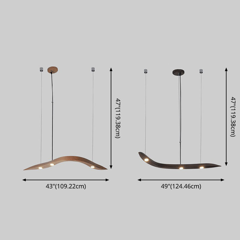 Minimalist Novelty 3-Light Pendant Curved Pendant Light with Wooden Shade for Bar