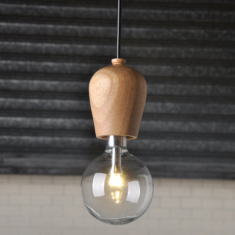 Lámpara de mini lámpara de madera de barril moderno de 1 linda lámpara de péndulo sin sombra sin sombra