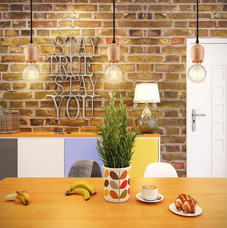 Houten vat mini hanger lamp modern 1-licht beige slingerslicht zonder schaduw