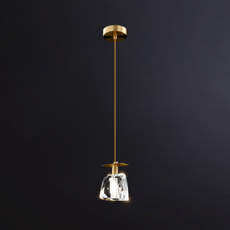 Crystal Block Mini Pendant Lighting Simplicity Brass LED Hanging Light for Bedroom