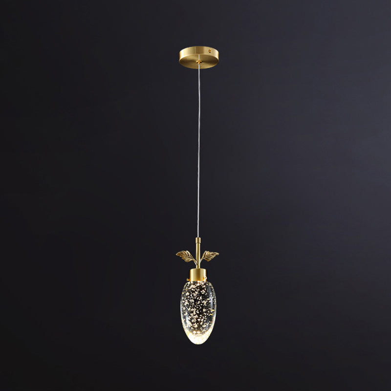 Crystal Block Mini Pendant Lighting Simplicity Brass LED Hanging Light for Bedroom