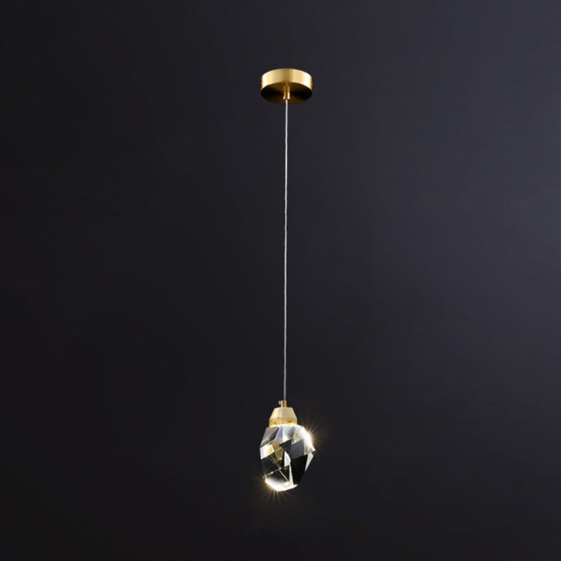Crystal Block Mini Pendant Lighting Simplicity Brass LED Hanging Light for Bedroom
