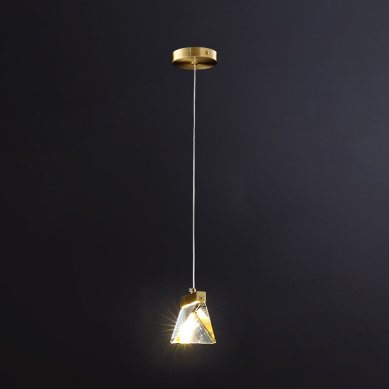 Crystal Block Mini Pendant Lighting Simplicity Brass LED Hanging Light for Bedroom
