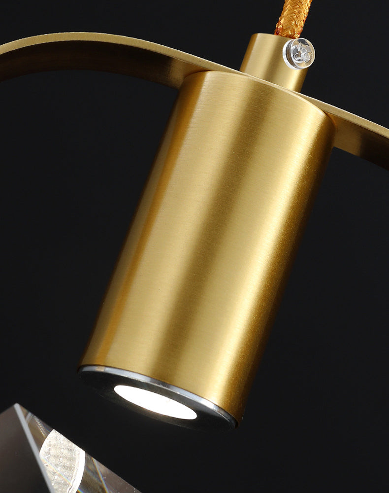 Crystal Block Mini Pendant Lighting Simplicity Brass LED Hanging Light for Bedroom