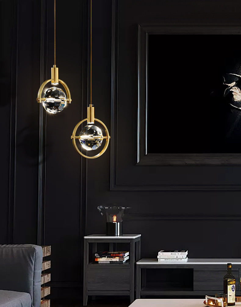 Crystal Block Mini Pendant Lighting Simplicity Brass LED Hanging Light for Bedroom