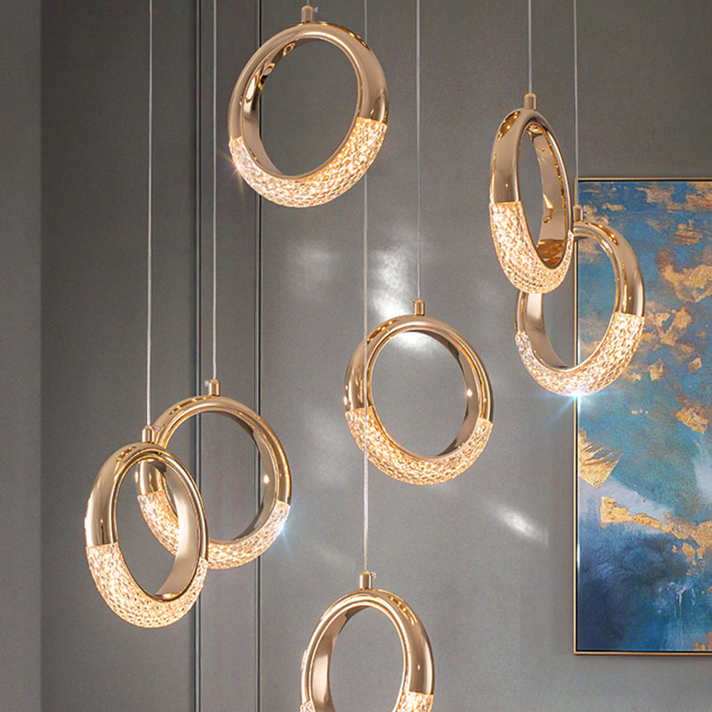 Gouden vergulde ring hanger minimalistisch LED -acryl suspensielamp voor eetkamer