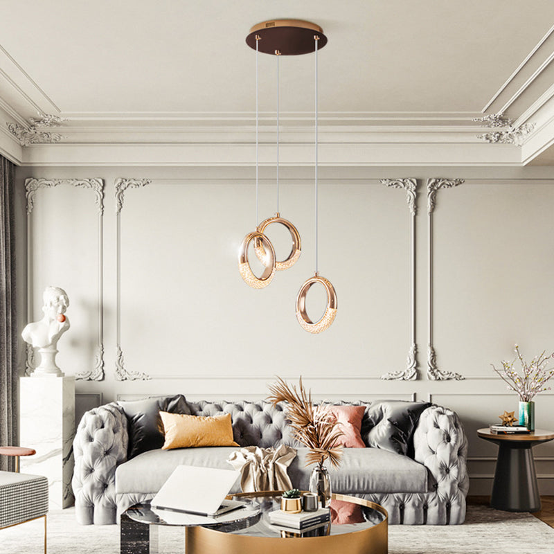 Gouden vergulde ring hanger minimalistisch LED -acryl suspensielamp voor eetkamer