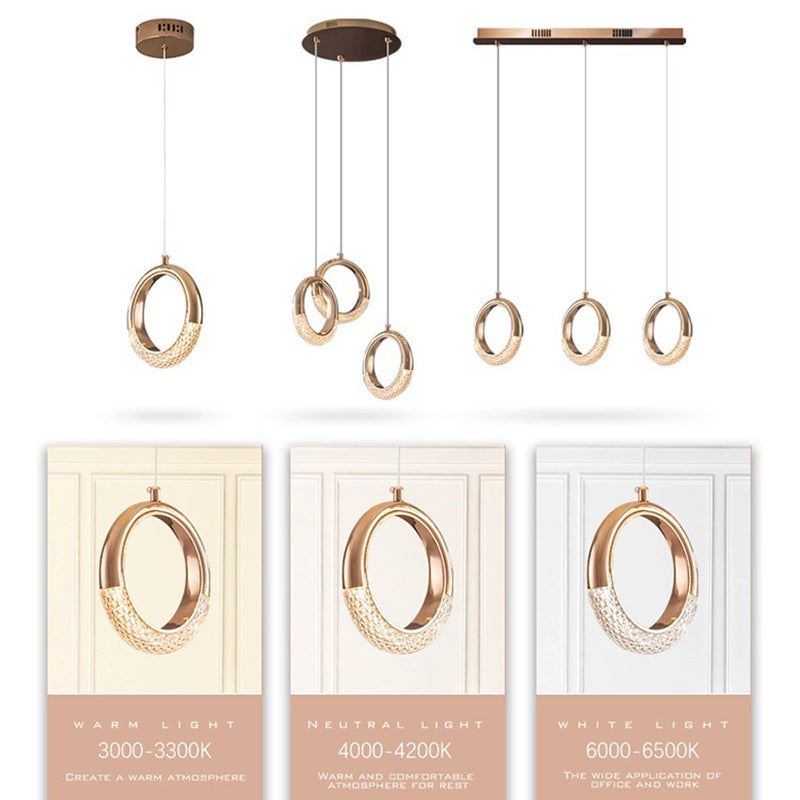 Gouden vergulde ring hanger minimalistisch LED -acryl suspensielamp voor eetkamer