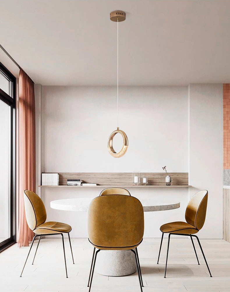 Gouden vergulde ring hanger minimalistisch LED -acryl suspensielamp voor eetkamer