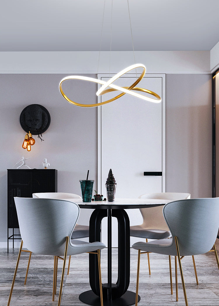 Modern Minimalist Linear Chandelier Light Metal Spiral LED Ceiling Chandelier for Living Room