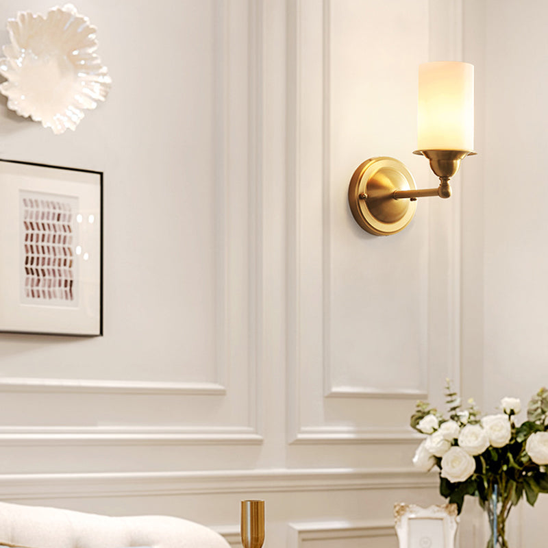 Lámpara de pared de vidrio esmerilado Cilindro Estilo de modernismo 1 Light Soom Pared Flexure en latón