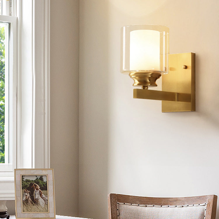 Luz de pared de tambor de vidrio transparente estilo moderno de estilo 1 cabezal iluminación de pared en latón