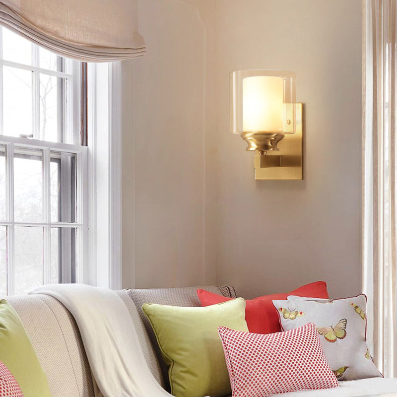 Luz de pared de tambor de vidrio transparente estilo moderno de estilo 1 cabezal iluminación de pared en latón