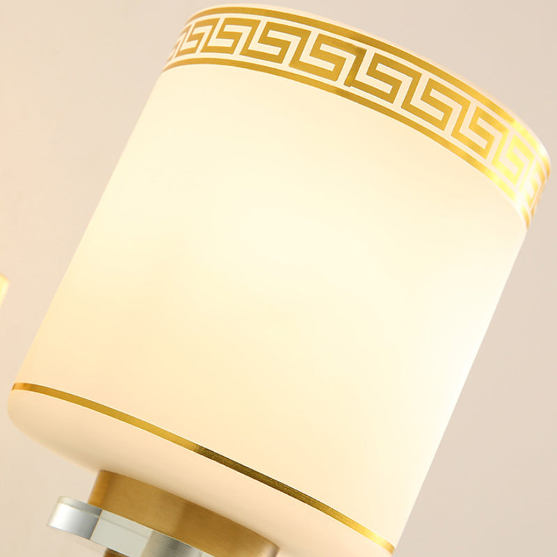 1 Light Wall Mounted Lamp Modern Style Drum Shade White Glass Wall Lighting Fixture in Brass for Hallway
