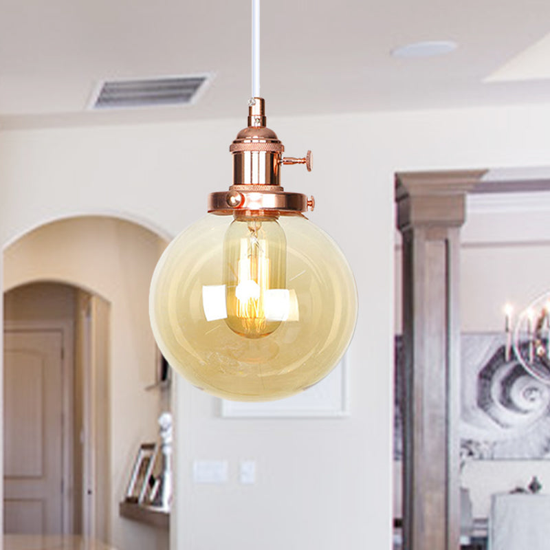 Orbit Hanging Lighting Farmhouse Bernstein/klares Glas 1 Glühbirnenleuchte mit einstellbarem Kabel in Schwarz/Bronze/Messing Finish