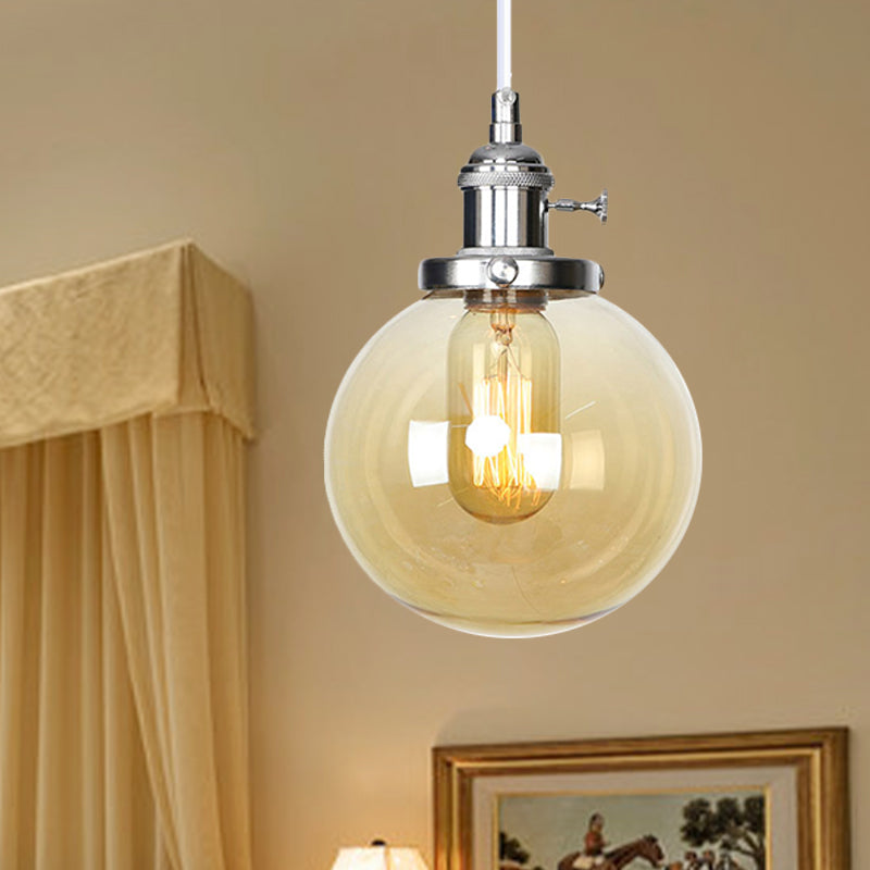 Orbit Hanging Lighting Farmhouse Bernstein/klares Glas 1 Glühbirnenleuchte mit einstellbarem Kabel in Schwarz/Bronze/Messing Finish