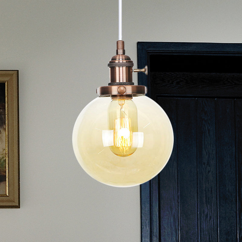 Orbit Hanging Lighting Farmhouse Bernstein/klares Glas 1 Glühbirnenleuchte mit einstellbarem Kabel in Schwarz/Bronze/Messing Finish