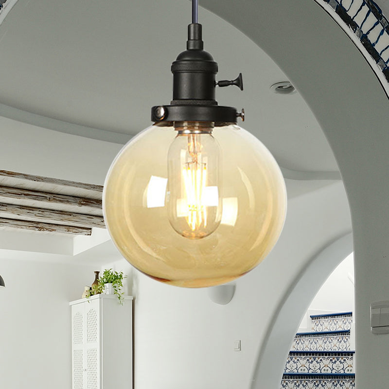 Orbit Hanging Lighting Farmhouse Bernstein/klares Glas 1 Glühbirnenleuchte mit einstellbarem Kabel in Schwarz/Bronze/Messing Finish