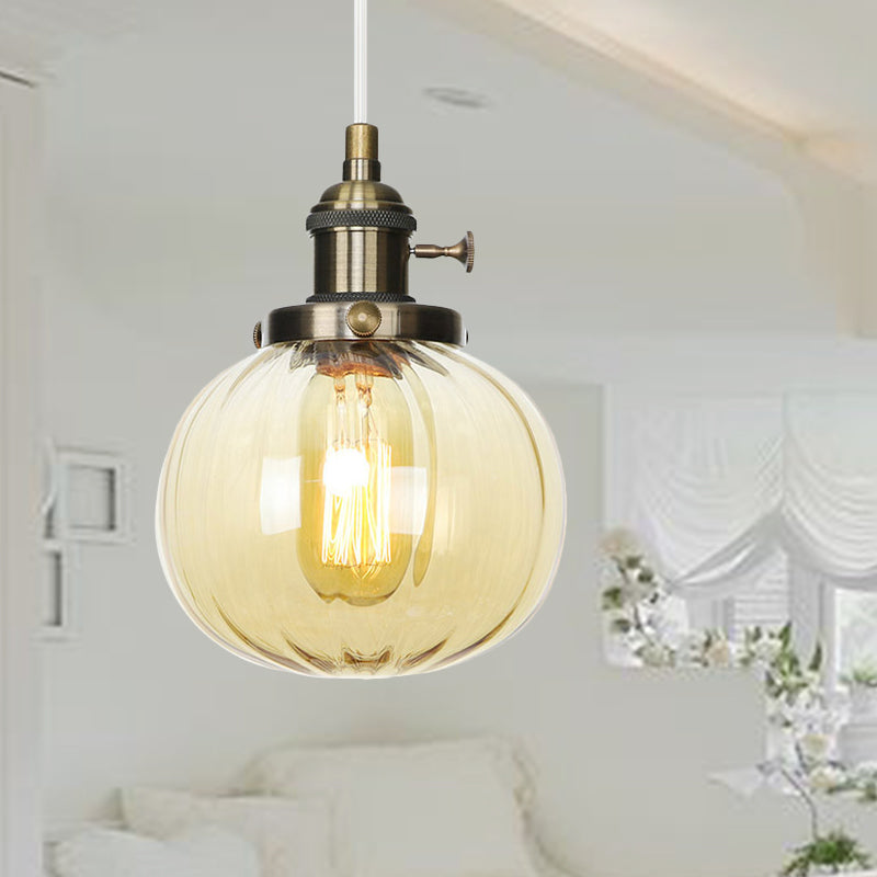 Lampada a sospensione globale Stile vintage Amber/Glass Clear Rested 1 Light Living Living Regolable Affermazione Luce in nero/Bronzo/Brass